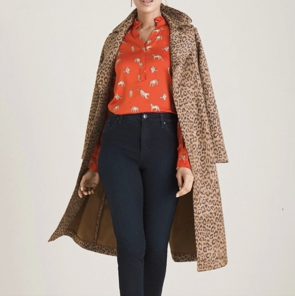 Tomato Red Orange Animal Print Cheetah Leopard Blouse 16P 16 Petite - Picture 1 of 10